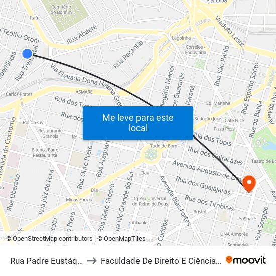 Rua Padre Eustáquio, 152 to Faculdade De Direito E Ciências Do Estado map