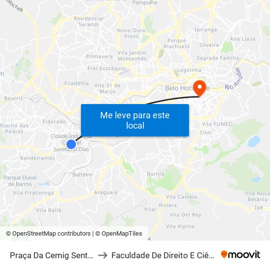 Praça Da Cemig Sentido Industrial to Faculdade De Direito E Ciências Do Estado map