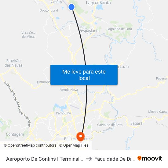 Aeroporto De Confins | Terminal De Cargas - Sentido Belo Horizonte/Lagoa Santa to Faculdade De Direito E Ciências Do Estado map