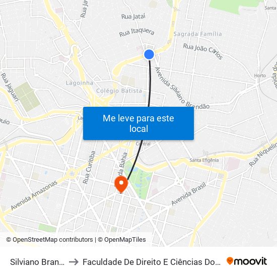 Silviano Brandão to Faculdade De Direito E Ciências Do Estado map