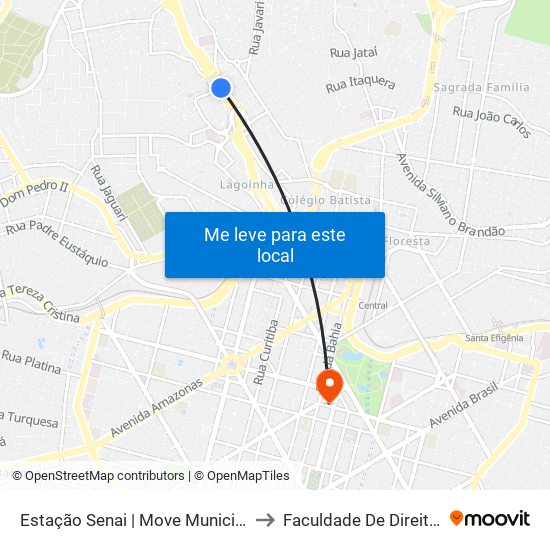 Estação Senai | Move Municipal - Módulo 2a - Sentido Centro to Faculdade De Direito E Ciências Do Estado map