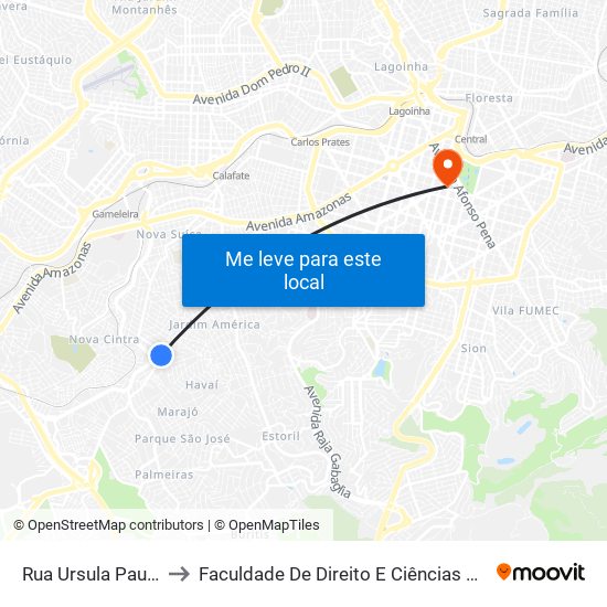 Rua Ursula Paulino 7 to Faculdade De Direito E Ciências Do Estado map