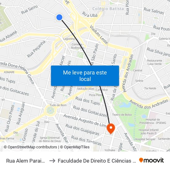 Rua Alem Paraiba 208 to Faculdade De Direito E Ciências Do Estado map