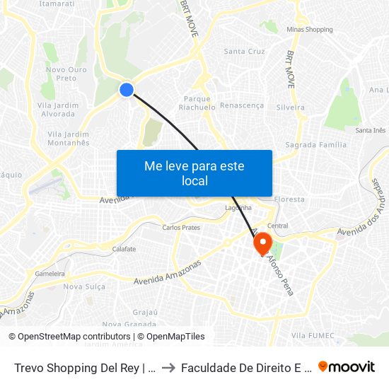 Trevo Shopping Del Rey | Acesso Ao Shopping to Faculdade De Direito E Ciências Do Estado map