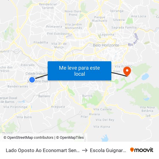 Lado Oposto Ao Economart Sentido São Paulo to Escola Guignard - Uemg map