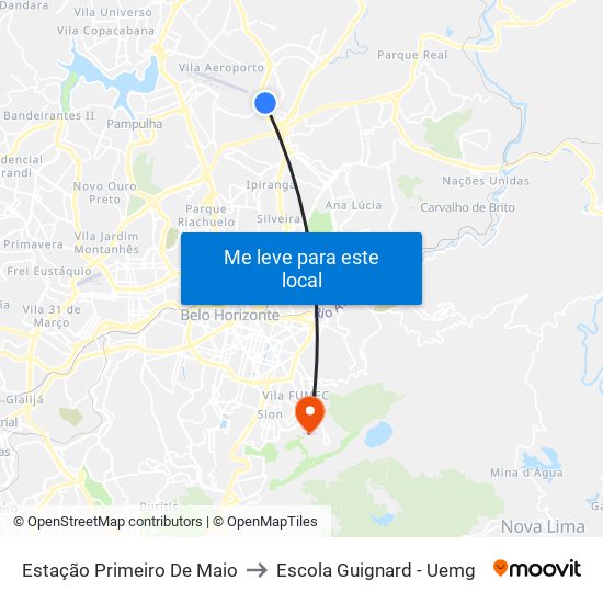 Estação Primeiro De Maio to Escola Guignard - Uemg map