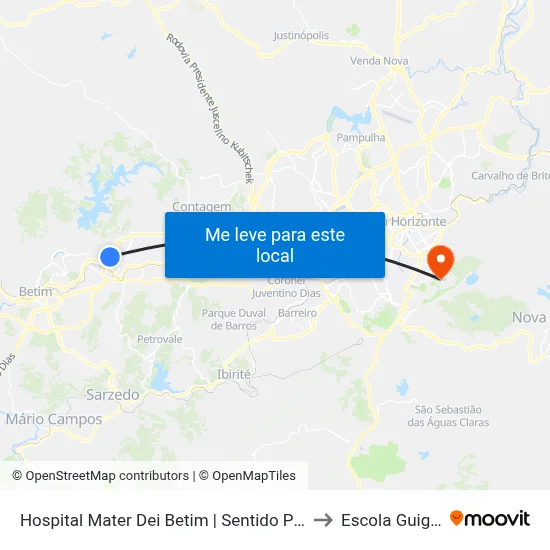 Hospital Mater Dei Betim | Sentido Parque Das Acácias/Vila Cristina to Escola Guignard - Uemg map