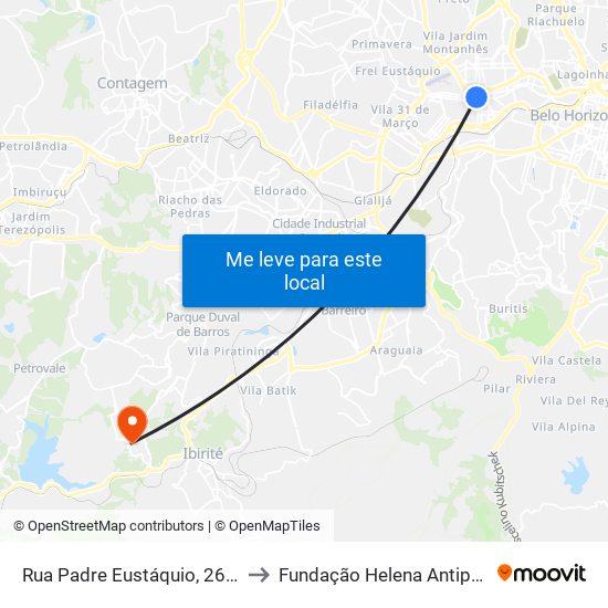 Rua Padre Eustáquio, 2636 to Fundação Helena Antipoff map