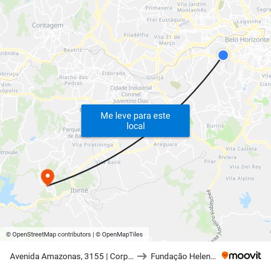 Avenida Amazonas, 3155 | Corpo De Bombeiros to Fundação Helena Antipoff map