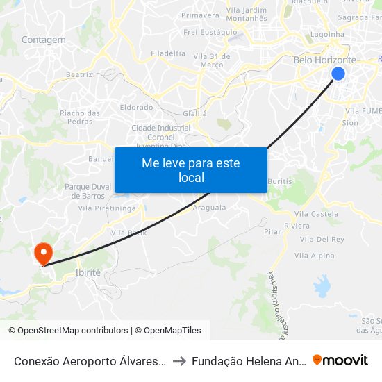 Conexão Aeroporto Álvares Cabral to Fundação Helena Antipoff map