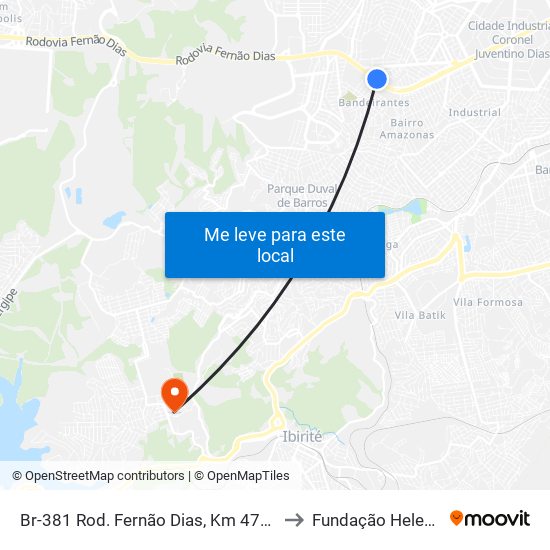 Br-381 Rod. Fernão Dias, Km 479,6 Sul | Mcdonald's to Fundação Helena Antipoff map