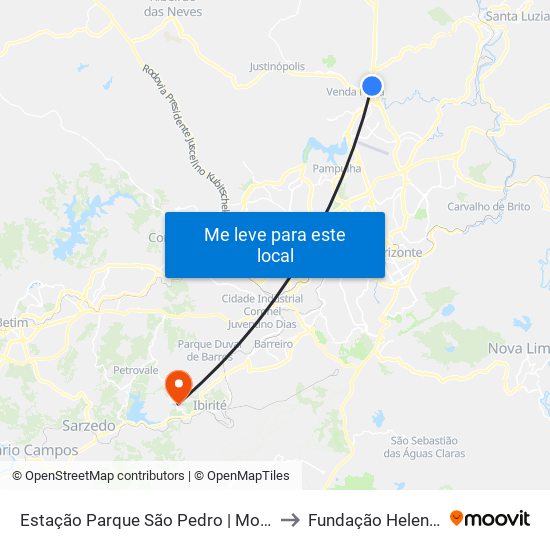 Estação Parque São Pedro | Move Metropolitano to Fundação Helena Antipoff map