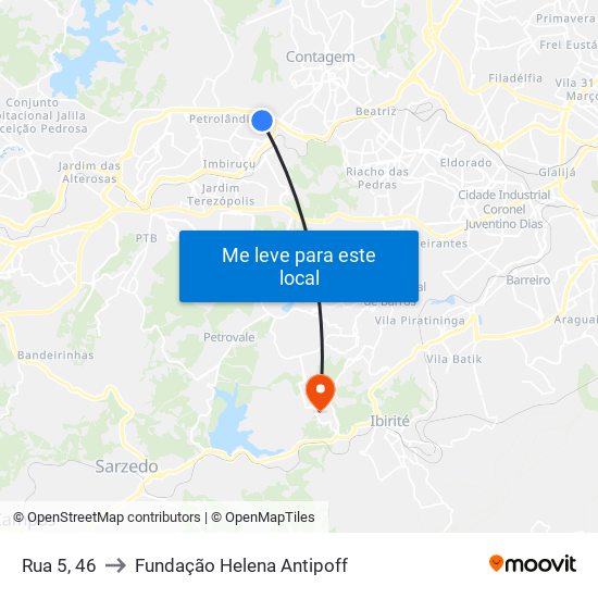 Rua 5, 46 to Fundação Helena Antipoff map