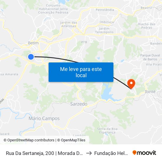 Rua Da Sertaneja, 200 | Morada Do Trevo - Sentido Betim to Fundação Helena Antipoff map