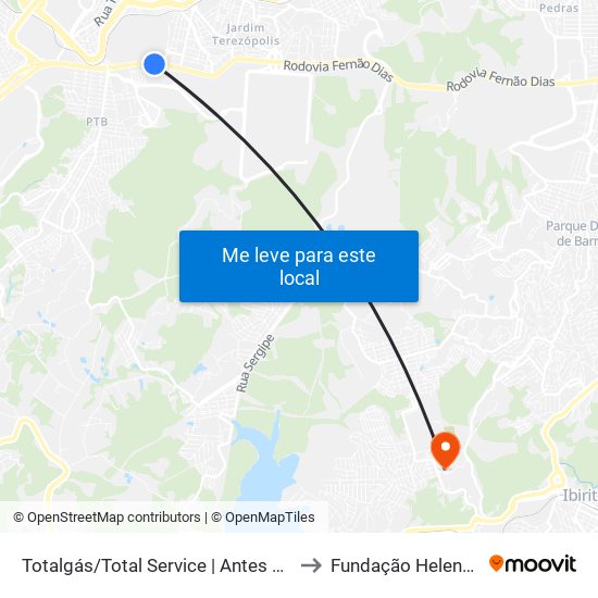 Totalgás/Total Service | Antes Do Trevo Da Ritz to Fundação Helena Antipoff map