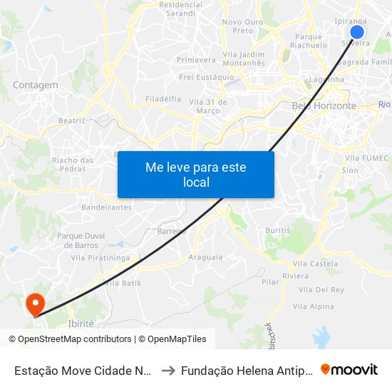 Estação Move Cidade Nova to Fundação Helena Antipoff map