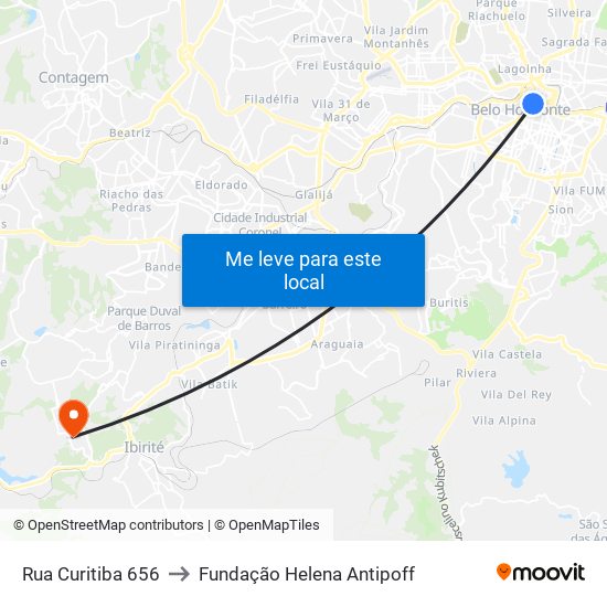 Rua Curitiba 656 to Fundação Helena Antipoff map