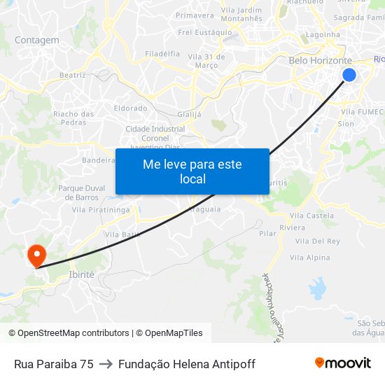 Rua Paraiba 75 to Fundação Helena Antipoff map