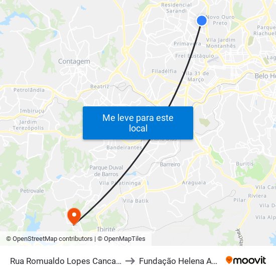 Rua Romualdo Lopes Cancado 819 to Fundação Helena Antipoff map