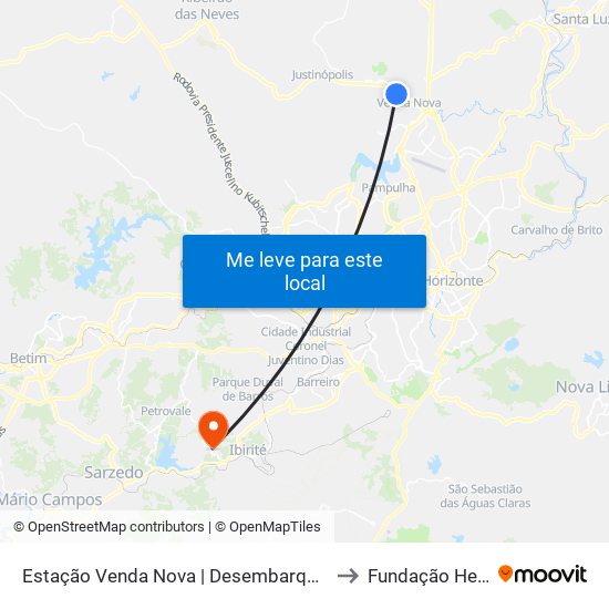 Estação Venda Nova | Desembarque (Linhas Encerrando Viagem) to Fundação Helena Antipoff map