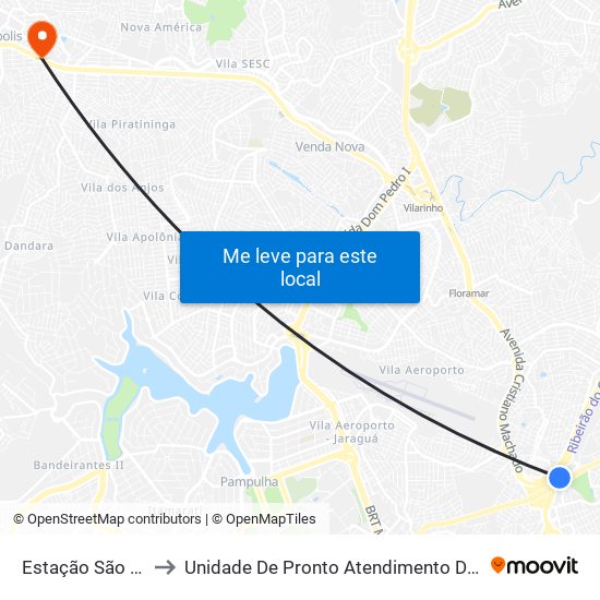 Estação São Gabriel to Unidade De Pronto Atendimento De Justinópolis map