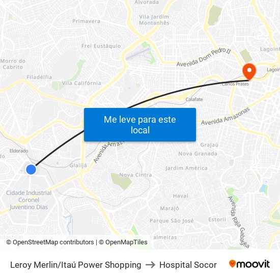 Leroy Merlin/Itaú Power Shopping to Hospital Socor map