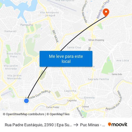 Rua Padre Eustáquio, 2390 | Epa Supermercados E Oposto A Igreja Padre Eustáquio to Puc Minas - Campus São Gabriel map