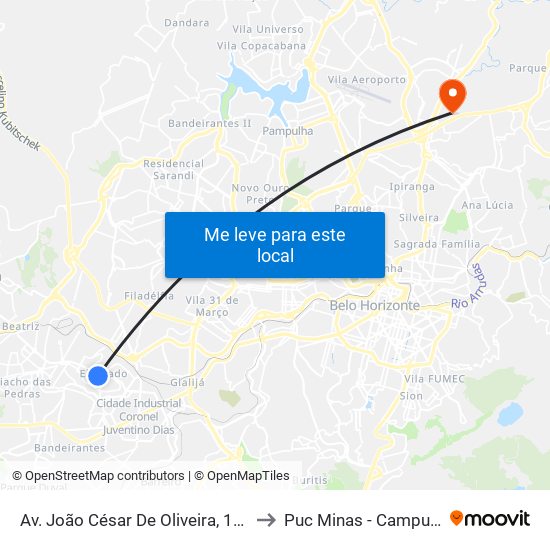 Av. João César De Oliveira, 1215 | Big Shopping to Puc Minas - Campus São Gabriel map