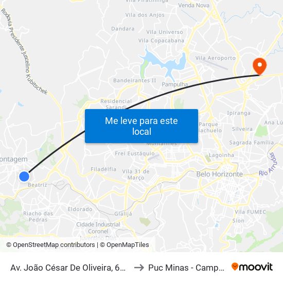 Av. João César De Oliveira, 6161 | Magneti Marelli to Puc Minas - Campus São Gabriel map