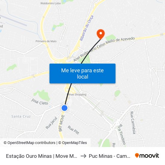 Estação Ouro Minas | Move Municipal - Sentido Bairro to Puc Minas - Campus São Gabriel map