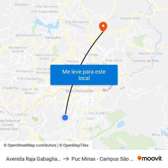 Avenida Raja Gabaglia 1753 to Puc Minas - Campus São Gabriel map