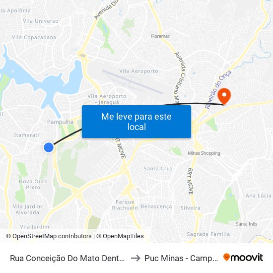 Rua Conceição Do Mato Dentro, 258 | Bem Ortifruti to Puc Minas - Campus São Gabriel map