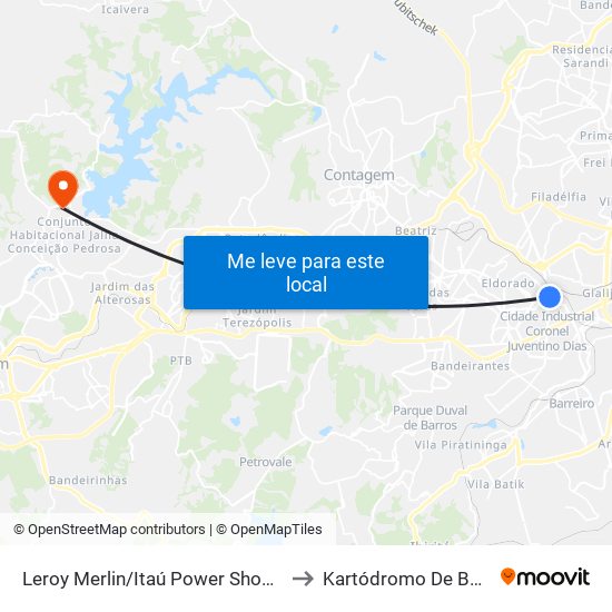 Leroy Merlin/Itaú Power Shopping to Kartódromo De Betim map