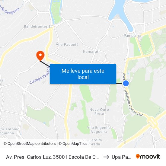 Av. Pres. Carlos Luz, 3500 | Escola De Educação Física Da Ufmg to Upa Pampulha map