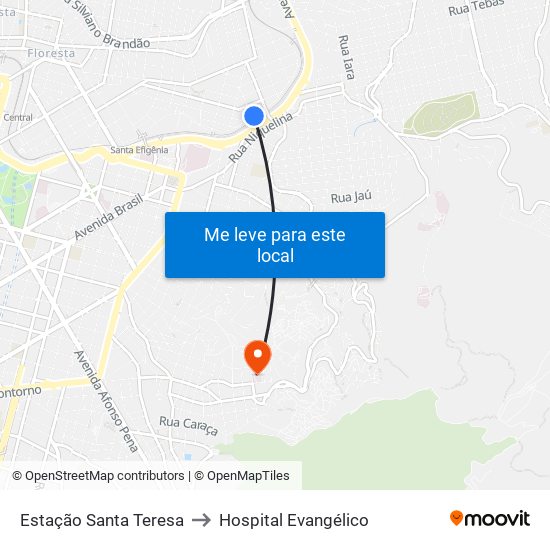 Estação Santa Teresa to Hospital Evangélico map