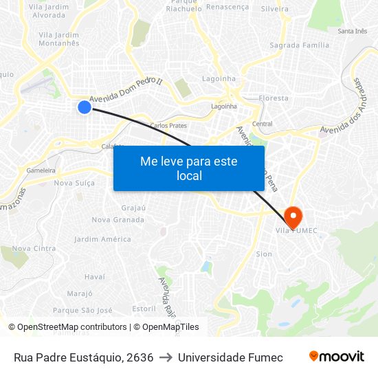 Rua Padre Eustáquio, 2636 to Universidade Fumec map