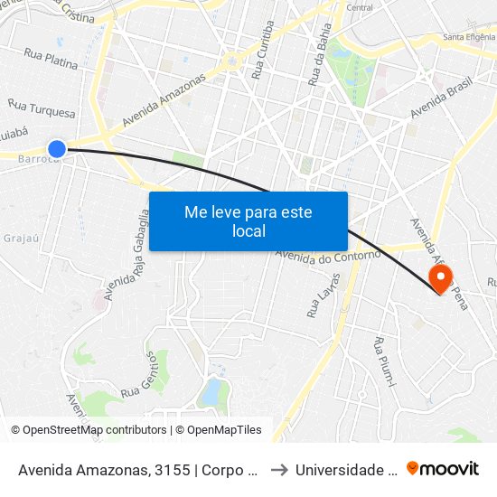 Avenida Amazonas, 3155 | Corpo De Bombeiros to Universidade Fumec map