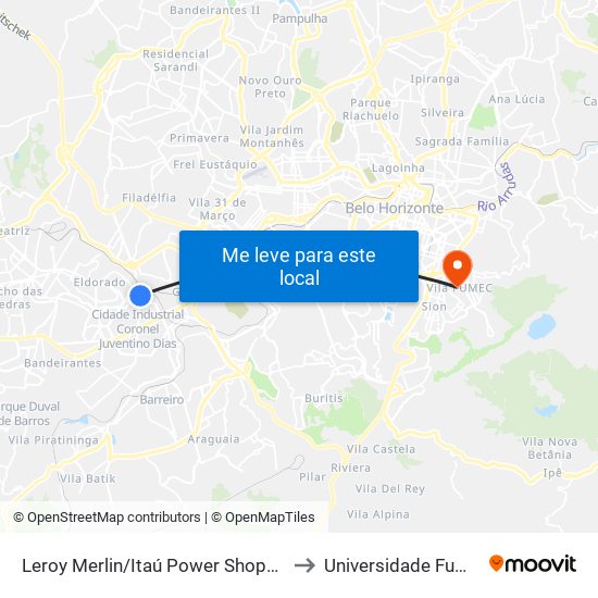 Leroy Merlin/Itaú Power Shopping to Universidade Fumec map