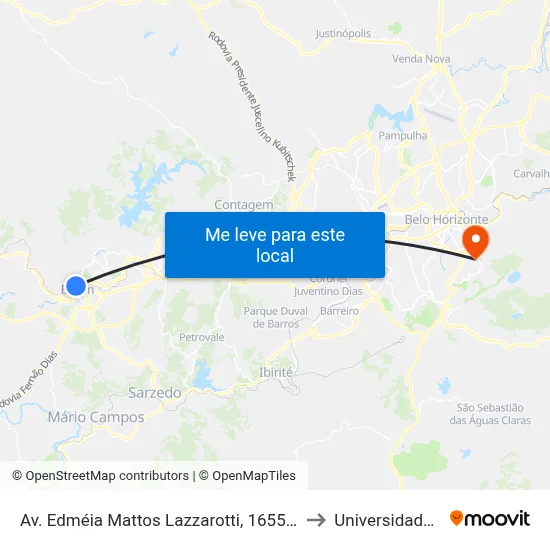 Av. Edméia Mattos Lazzarotti, 1655 | Betim Shopping to Universidade Fumec map