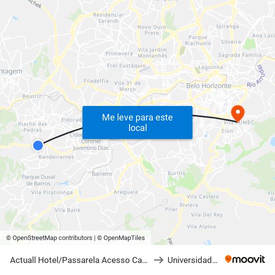 Actuall Hotel/Passarela Acesso Carrefour Contagem to Universidade Fumec map