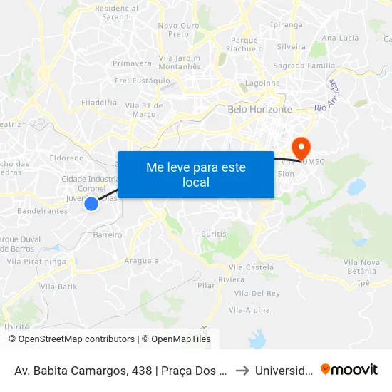 Av. Babita Camargos, 438 | Praça Dos Trabalhadores Sent. Belo Horizonte to Universidade Fumec map