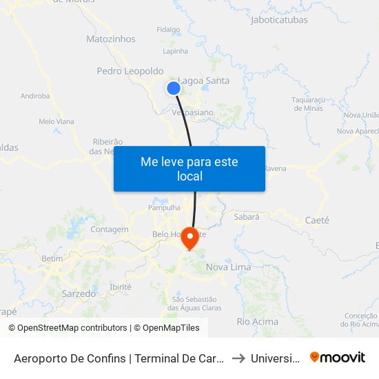 Aeroporto De Confins | Terminal De Cargas - Sentido Belo Horizonte/Lagoa Santa to Universidade Fumec map