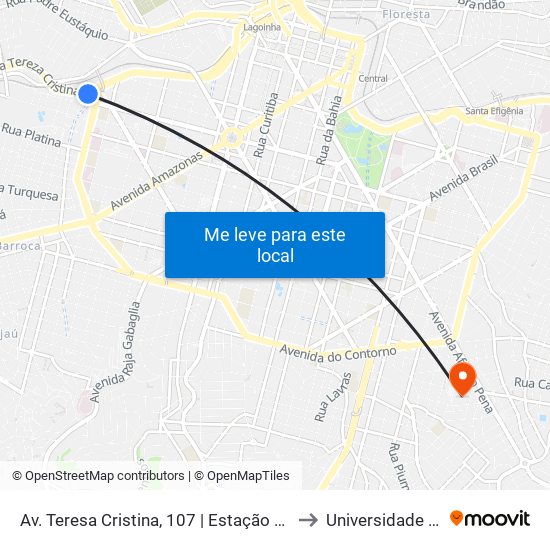 Av. Teresa Cristina, 107 | Estação Carlos Prates to Universidade Fumec map