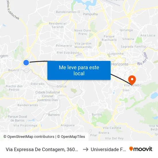 Via Expressa De Contagem, 3600 | Tracbel to Universidade Fumec map