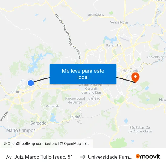 Av. Juiz Marco Túlio Isaac, 5170 to Universidade Fumec map
