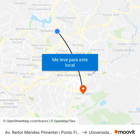Av. Reitor Mendes Pimentel | Ponto Final Da Linha 9550 Na Ufmg to Universidade Fumec map