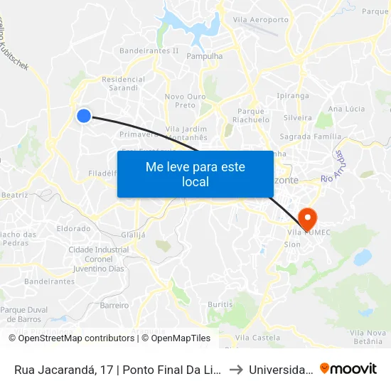 Rua Jacarandá, 17 | Ponto Final Da Linha 2110 No Jardim Laguna to Universidade Fumec map