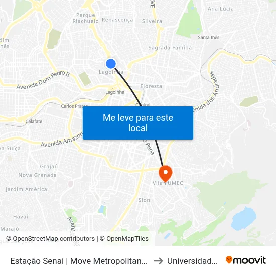 Estação Senai | Move Metropolitano - Sentido Bairro to Universidade Fumec map
