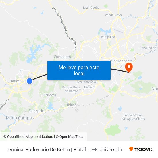 Terminal Rodoviário De Betim | Plataforma B1 - Sentido Bairro to Universidade Fumec map