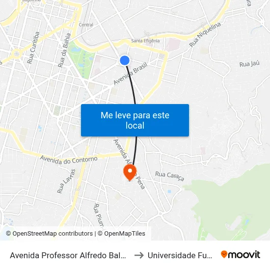 Avenida Professor Alfredo Balena 3 to Universidade Fumec map